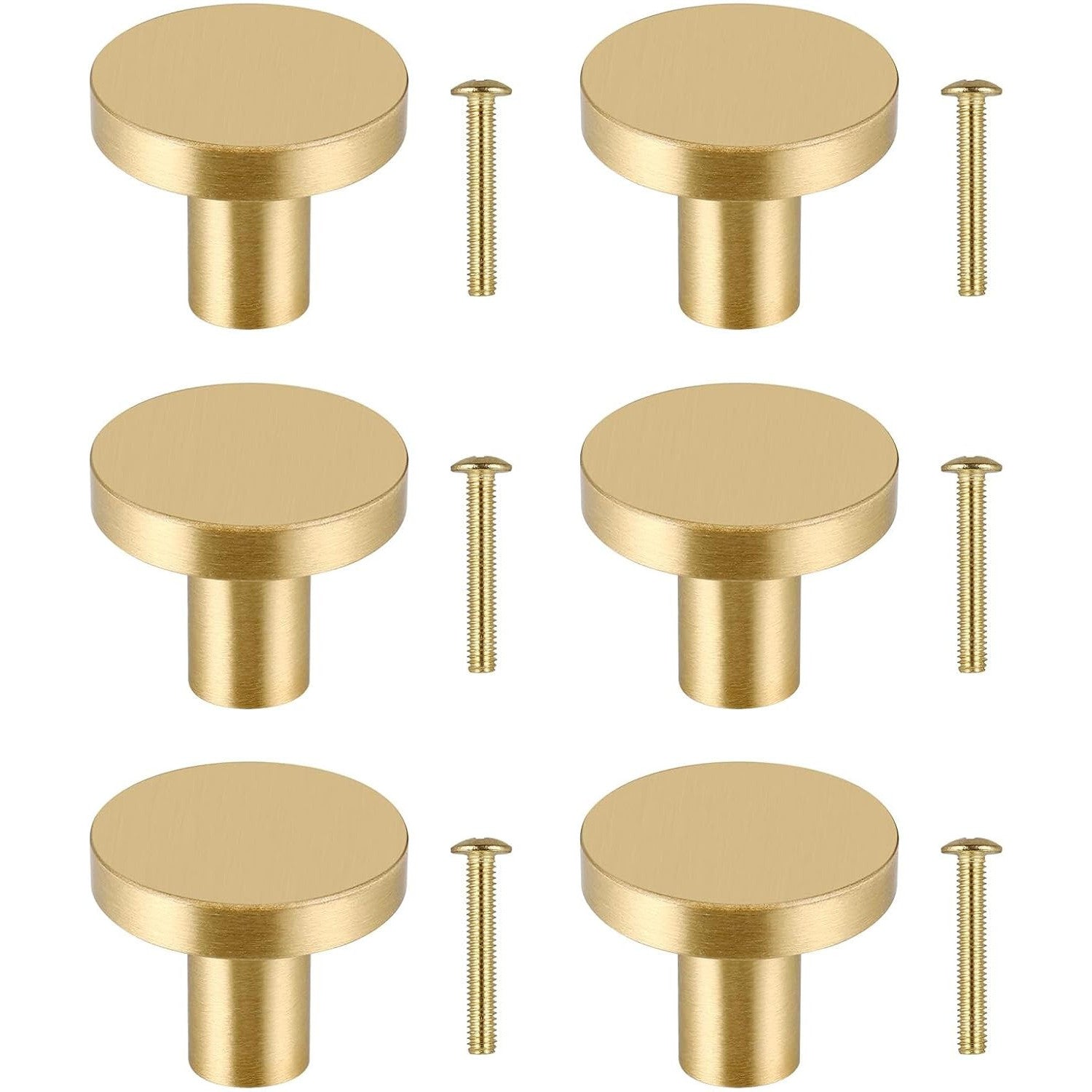 JIZZU 6‑Piece Solid Brass Gold Drawer Knobs – Premium 20 mm × 25 mm Cabinet Handles
